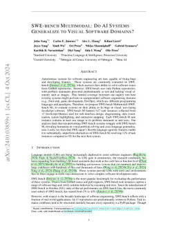 SWE-bench Multimodal: Do AI Systems Generalize to Visual Software
  Domains?