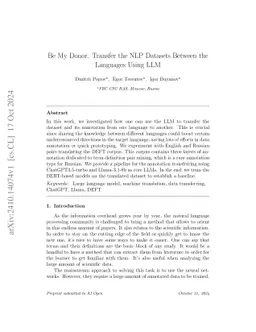 Be My Donor. Transfer the NLP Datasets Between the Languages Using LLM