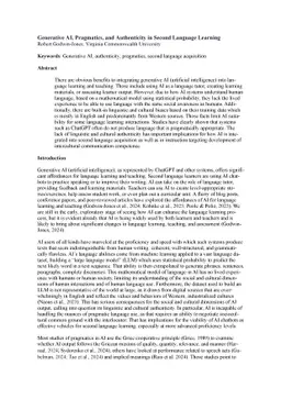 Generative AI, Pragmatics, and Authenticity in Second Language Learning
