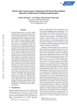 Tell me what I need to know: Exploring LLM-based (Personalized)
  Abstractive Multi-Source Meeting Summarization