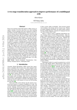 A two-stage transliteration approach to improve performance of a
  multilingual ASR