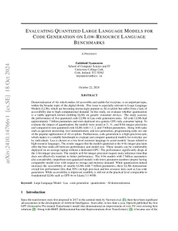 Evaluating Quantized Large Language Models for Code Generation on
  Low-Resource Language Benchmarks