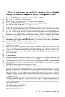 A Civics-oriented Approach to Understanding Intersectionally
  Marginalized Users' Experience with Hate Speech Online