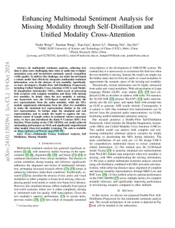 Enhancing Multimodal Sentiment Analysis for Missing Modality through Self-Distillation and Unified Modality Cross-Attention