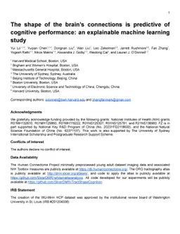 The shape of the brain's connections is predictive of cognitive performance: an explainable machine learning study