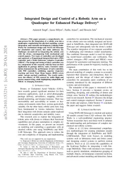 Integrated Design and Control of a Robotic Arm on a Quadcopter for
  Enhanced Package Delivery