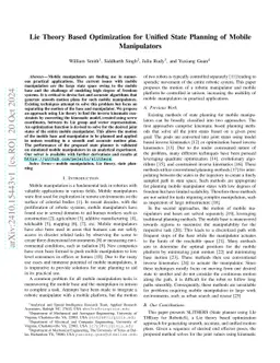 Lie Theory Based Optimization for Unified State Planning of Mobile
  Manipulators