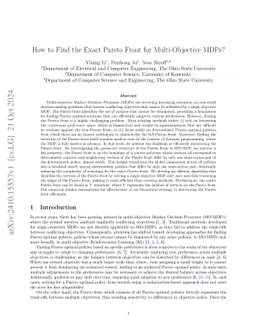 How to Find the Exact Pareto Front for Multi-Objective MDPs?