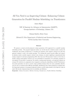 All You Need is an Improving Column: Enhancing Column Generation for
  Parallel Machine Scheduling via Transformers