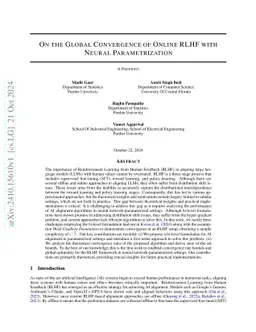 On The Global Convergence Of Online RLHF With Neural Parametrization