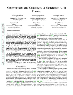 Opportunities and Challenges of Generative-AI in Finance