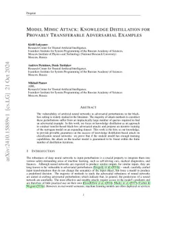 Model Mimic Attack: Knowledge Distillation for Provably Transferable
  Adversarial Examples