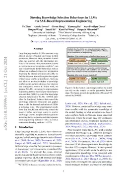 Steering Knowledge Selection Behaviours in LLMs via SAE-Based Representation Engineering