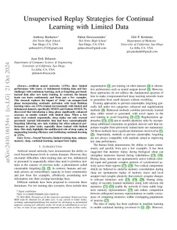 Unsupervised Replay Strategies for Continual Learning with Limited Data