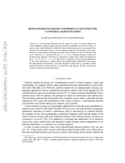 Rényi divergence-based uniformity guarantees for $k$-universal hash functions