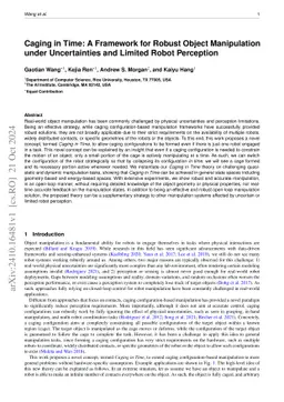 Caging in Time: A Framework for Robust Object Manipulation under Uncertainties and Limited Robot Perception