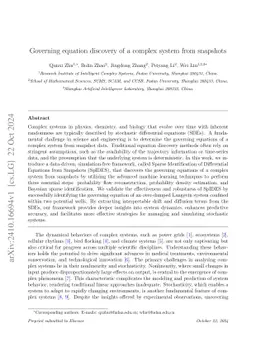 Governing equation discovery of a complex system from snapshots