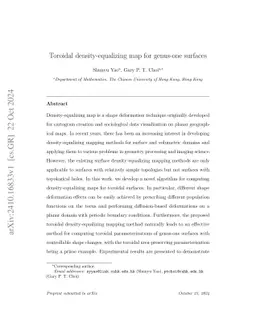 Toroidal density-equalizing map for genus-one surfaces