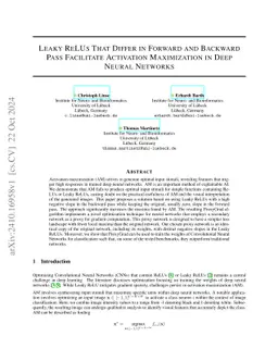 Leaky ReLUs That Differ in Forward and Backward Pass Facilitate
  Activation Maximization in Deep Neural Networks