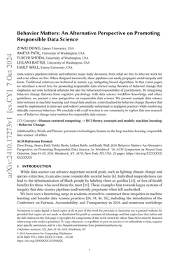 Behavior Matters: An Alternative Perspective on Promoting Responsible
  Data Science