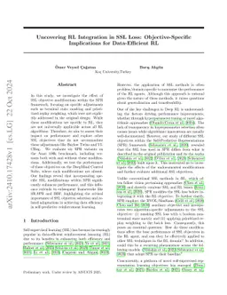 Uncovering RL Integration in SSL Loss: Objective-Specific Implications for Data-Efficient RL