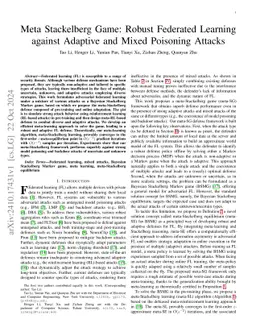 Meta Stackelberg Game: Robust Federated Learning against Adaptive and
  Mixed Poisoning Attacks