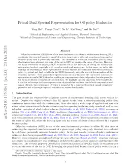 Primal-Dual Spectral Representation for Off-policy Evaluation