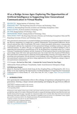 AI as a Bridge Across Ages: Exploring The Opportunities of Artificial
  Intelligence in Supporting Inter-Generational Communication in Virtual
  Reality