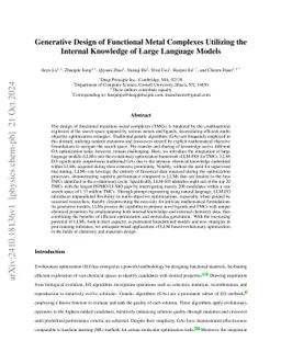 Generative Design of Functional Metal Complexes Utilizing the Internal
  Knowledge of Large Language Models