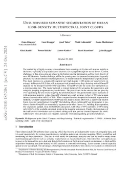 Unsupervised semantic segmentation of urban high-density multispectral
  point clouds