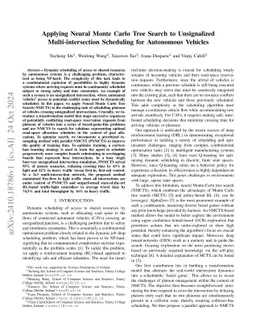 Applying Neural Monte Carlo Tree Search to Unsignalized
  Multi-intersection Scheduling for Autonomous Vehicles