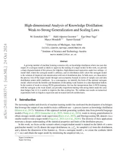 High-dimensional Analysis of Knowledge Distillation: Weak-to-Strong Generalization and Scaling Laws