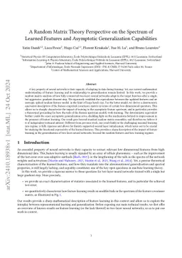 A Random Matrix Theory Perspective on the Spectrum of Learned Features
  and Asymptotic Generalization Capabilities
