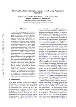 Adversarial Attacks on Large Language Models Using Regularized
  Relaxation