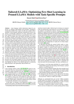 Tailored-LLaMA: Optimizing Few-Shot Learning in Pruned LLaMA Models with Task-Specific Prompts