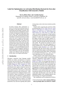 Label Set Optimization via Activation Distribution Kurtosis for Zero-shot Classification with Generative Models