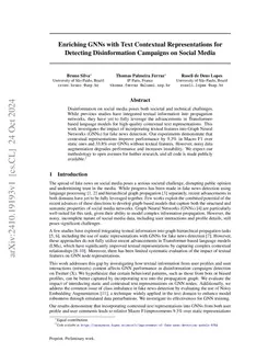 Enriching GNNs with Text Contextual Representations for Detecting
  Disinformation Campaigns on Social Media