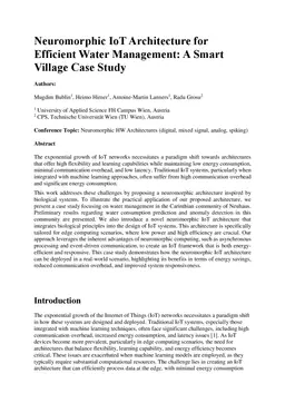 Neuromorphic IoT Architecture for Efficient Water Management: A Smart
  Village Case Study