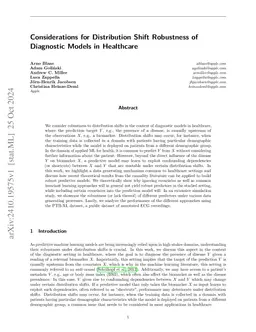 Considerations for Distribution Shift Robustness of Diagnostic Models in
  Healthcare