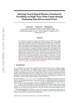 Inferring Neural Signed Distance Functions by Overfitting on Single
  Noisy Point Clouds through Finetuning Data-Driven based Priors