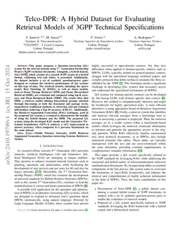 Telco-DPR: A Hybrid Dataset for Evaluating Retrieval Models of 3GPP
  Technical Specifications