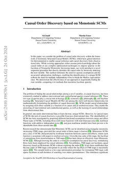 Causal Order Discovery based on Monotonic SCMs