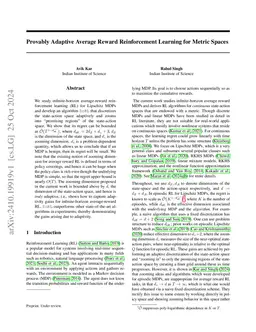 Provably Adaptive Average Reward Reinforcement Learning for Metric Spaces