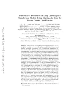 Performance Evaluation of Deep Learning and Transformer Models Using
  Multimodal Data for Breast Cancer Classification