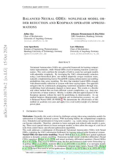 Balanced Neural ODEs: nonlinear model order reduction and Koopman operator approximations