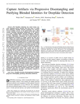 Capture Artifacts via Progressive Disentangling and Purifying Blended
  Identities for Deepfake Detection