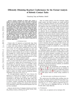 Efficiently Obtaining Reachset Conformance for the Formal Analysis of
  Robotic Contact Tasks