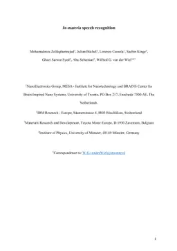 In-Materia Speech Recognition