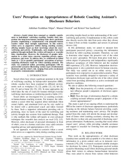 Users' Perception on Appropriateness of Robotic Coaching Assistant's
  Disclosure Behaviors