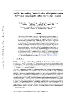 MoTE: Reconciling Generalization with Specialization for Visual-Language
  to Video Knowledge Transfer